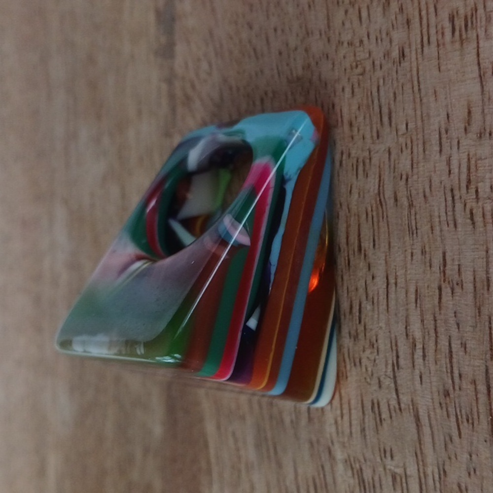 Sobral Pop Art Multicolor Carre Grande Ring Vintage NWOT Signed - Picture 4 of 8
